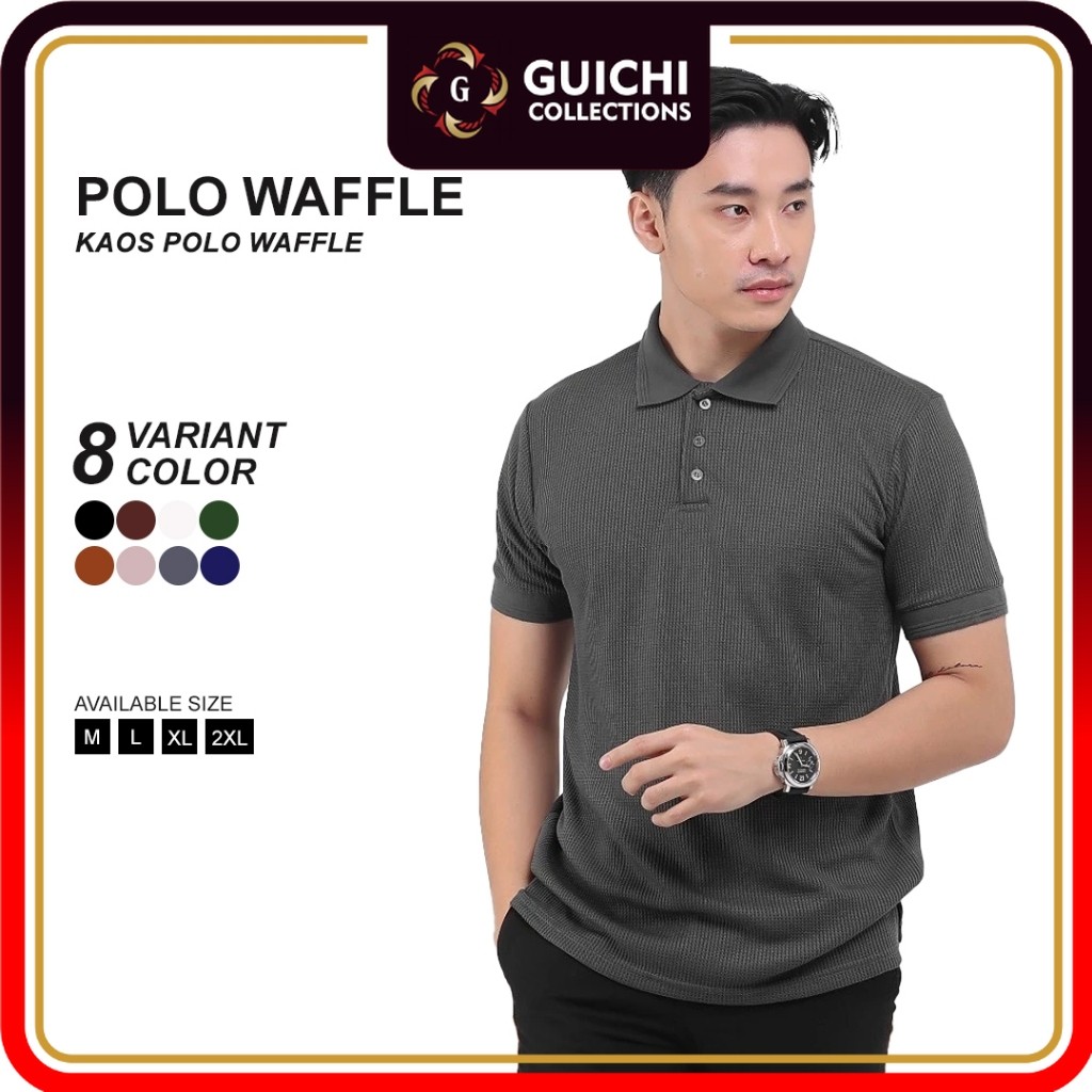 Promo BROGUY Kaos Polo Shirt Pria Waffle - Dark Grey