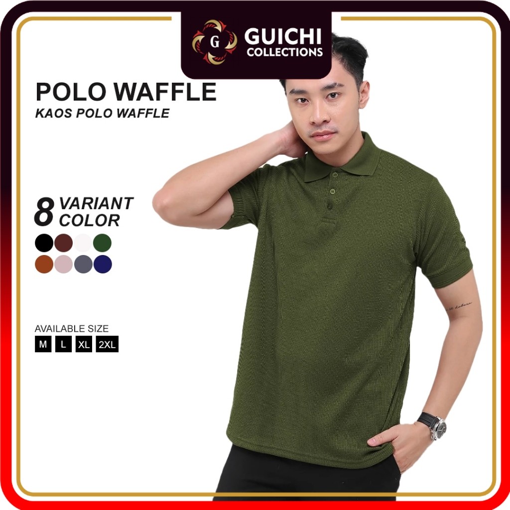 Promo BROGUY Kaos Polo Shirt Pria Waffle - Dark Olive