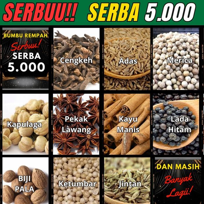 

Aneka Rempah & Bumbu Dapur Lengkap – Kemiri, Merica, Lada, Jintan, Ketumbar, Kapulaga, Kayu Manis, Kunyit, Jahe, Temulawak, Adas, Rosemary, Parsley, Bumbu Masak Tradisional & Modern – Rempah Kering Siap Pakai