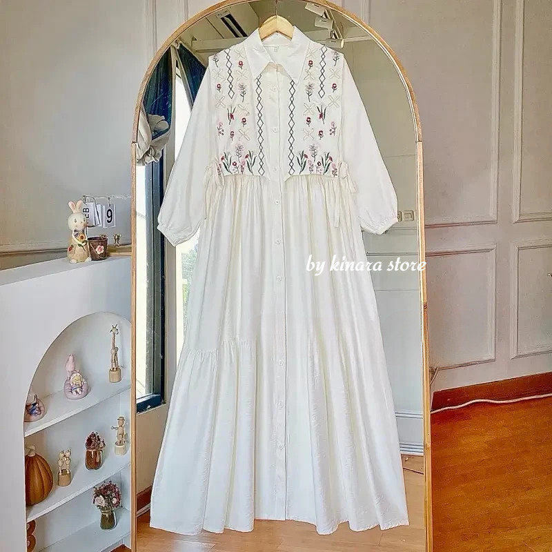 Azizah Dress | GamisJumbo Bahan Polo Linen Mix Bordir