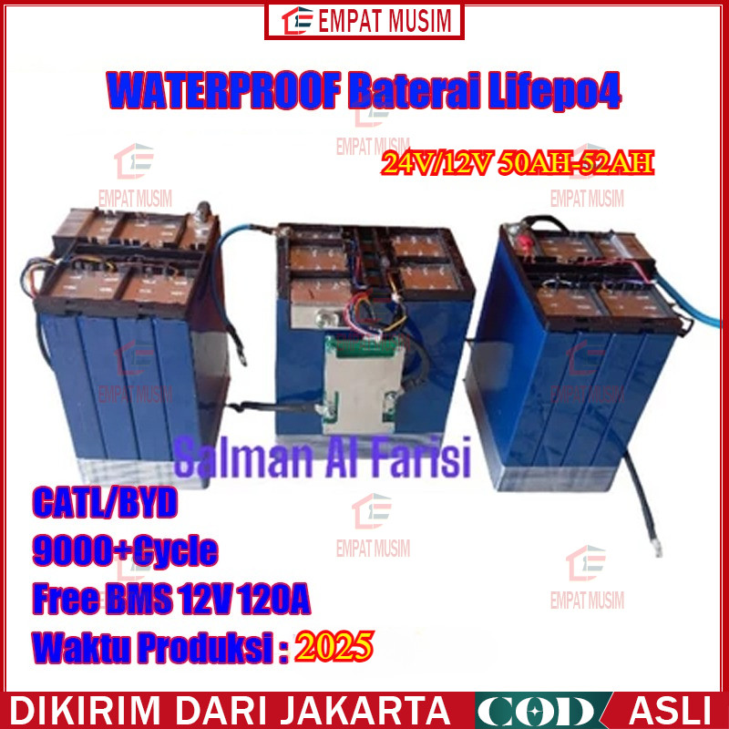 2025 GOTION Baterai Lifepo4 12V/24V 52Ah / 24V 50Ah/50Ah include sudah BMS 100A / with BMS Garansi 2