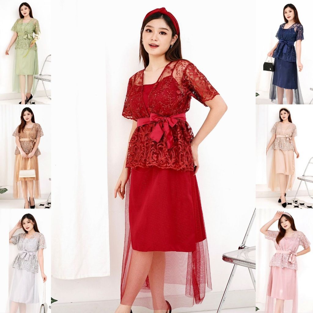 Dress Gracia Tile Premium Inner & Outer / Dres Brukat Pesta Tile Bordir / Dress Kondangan / Dress Na