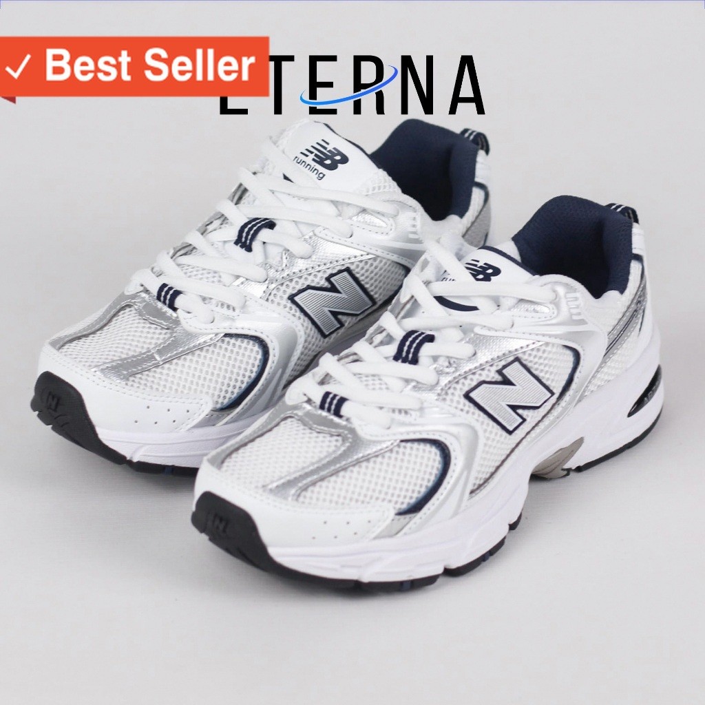 SEPATU ASLI ORIGINAL PREMIUM BAHAN TEBAL / Eterna. - NB 530 White Silver Navy Indigo Sneakers Authen