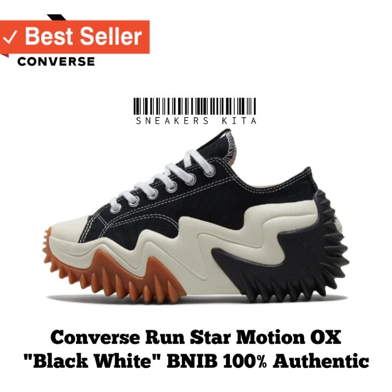 ORIGINAL PREMIUM BAHAN ASLI KEREN MURAH / Sepatu Converse Run Star Motion OX Platform Black White 17