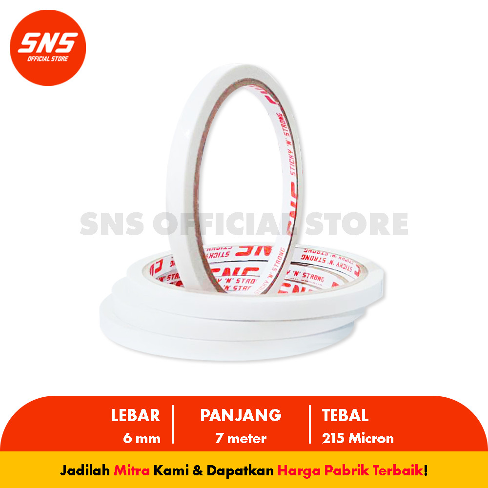 

Double Tape 6mm x 7 Meter SNS Sticky N Strong - Mitra Packing Indonesia