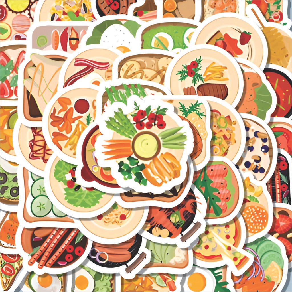 

100PCS Lucu Stiker Delicious Breakfast Gourmet [Sarapan Lezat Gourmet] Stiker Aesthetic Stiker Anti Air Stikers Berperekat Waterproof sticker decal buat Motor Helm Buku Journal Koper Casing HP Laptop Botol Minum Hadiah anak