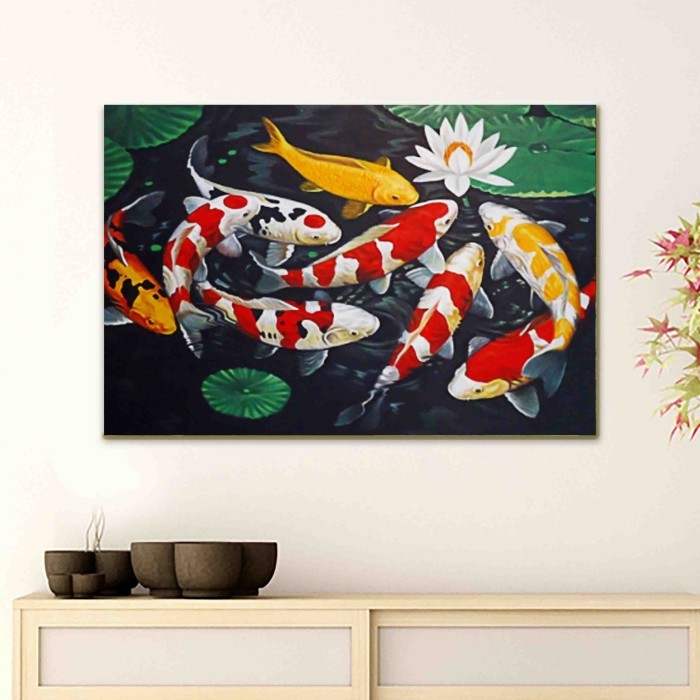 Hiasan Dinding Lukisan sembilan Koi Pangan Dinding 9 ikan koi