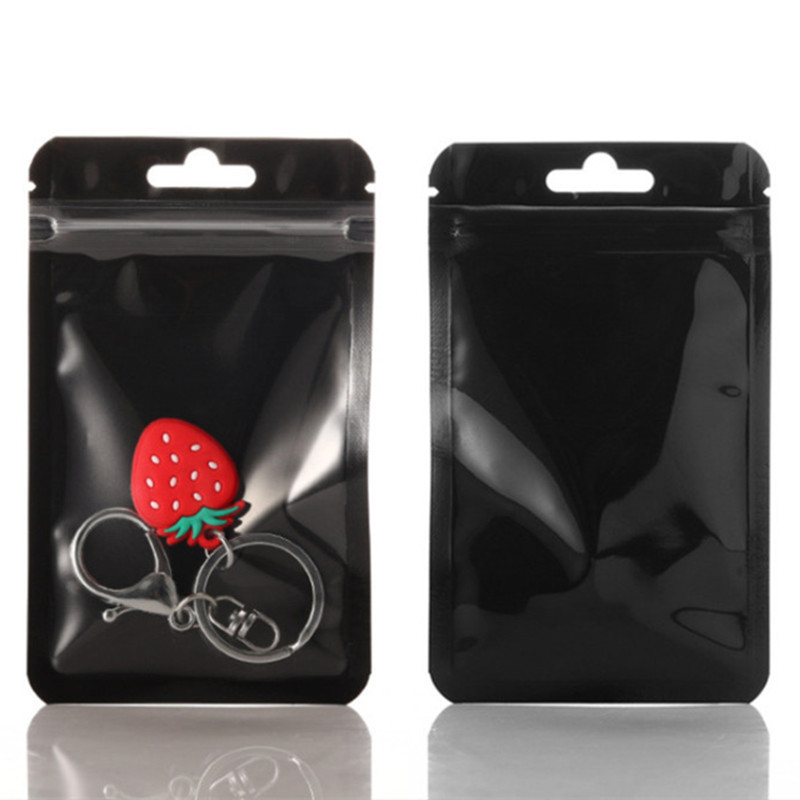 

100pcs Glossy Black Foil Window Zip Bag Clear Front Resealable Jewelry Nail Beauty Phonecells Headphones Gift Packaging Pouches