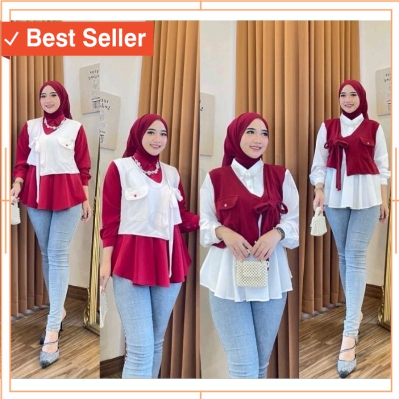 Baju Jalan Sehat Kekinian Murah Modern / TANIA BLOUSE / BAJU MERAH PUTIH AGUSTUSAN / BLOUSE MERAH PU