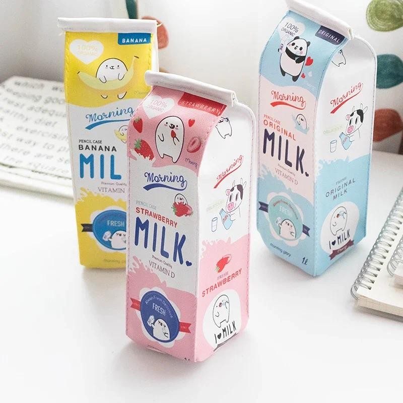 

Cartoon Morning Milk PU Leather Pencil Case Fashion Pencil Box Stationery Storage Organizer Bag School Office Supply Cute