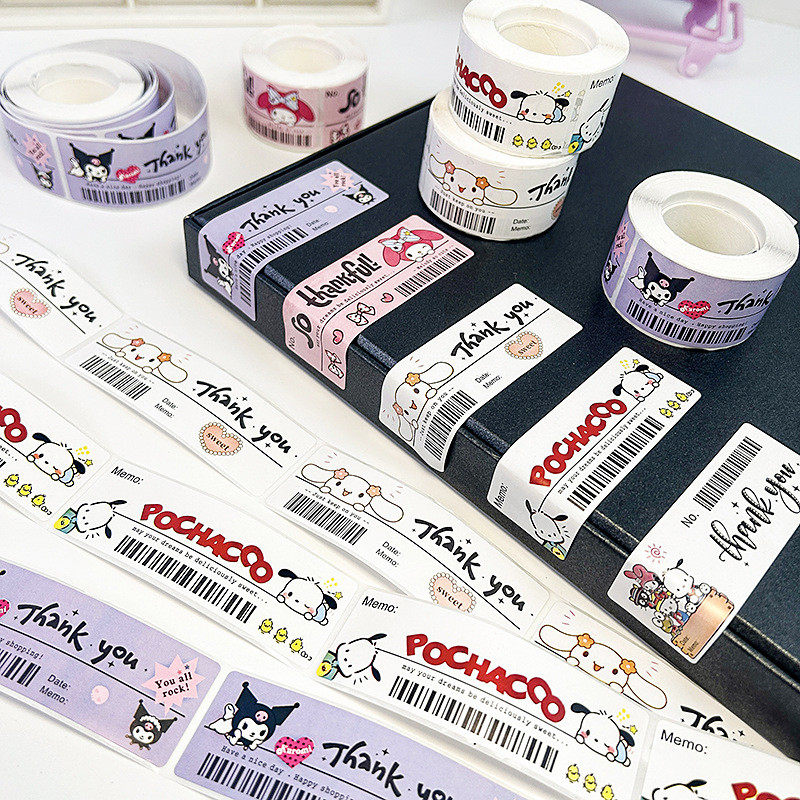 

120PCS Cute Sanrio Kuromi My Melody Stickers Roll Kawaii Cartoon Thank You Sealing Labels Sticker Anime Vinyl Decoration Decals