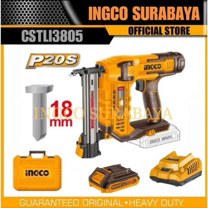 

INGCO CSTLI3805 CORDLESS NAILER GUN STAPLES PAKU BETON ST18 BATERAI - Unit only