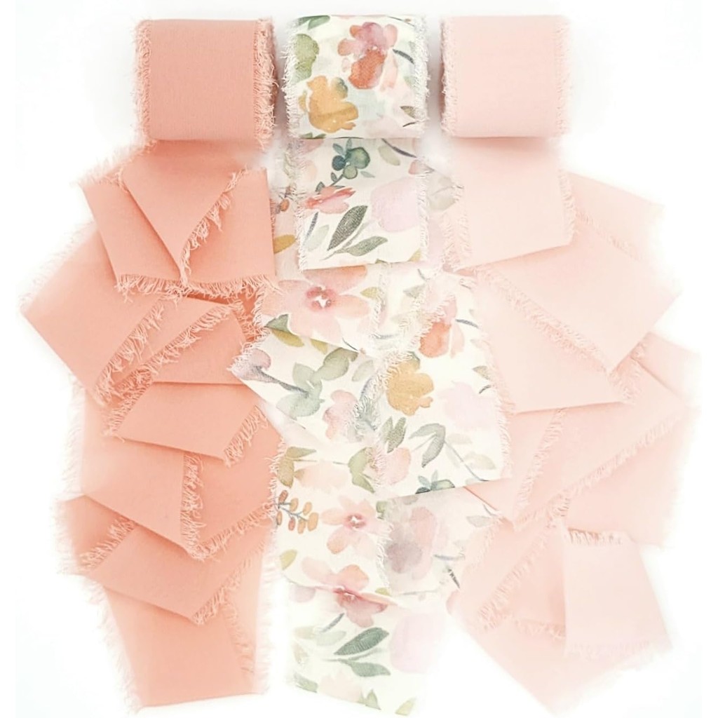 

Mix 3 Roll 5m Printed Flowers Frayed Edged Satin Handmade Chiffon Ribbon For Wedding Invitation Bouquet Birth Party DIY Dec Gift