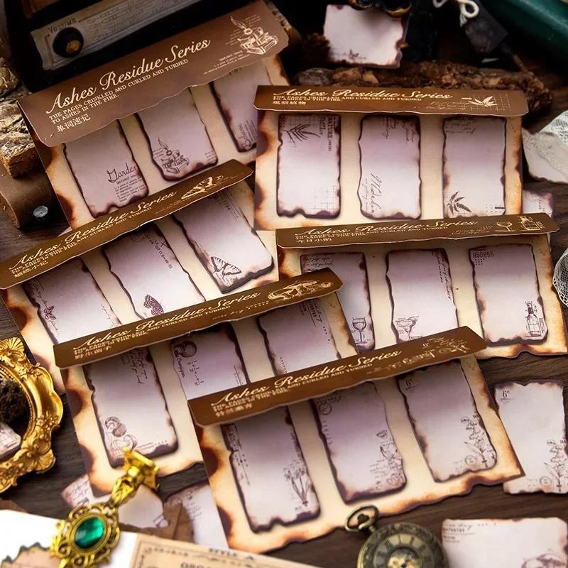 

60Sheets Memo Note Sticky Ash Aftersound Burnt Handbook School Supplies Decoration Materials Writing Pads Notebooks 196*100MM