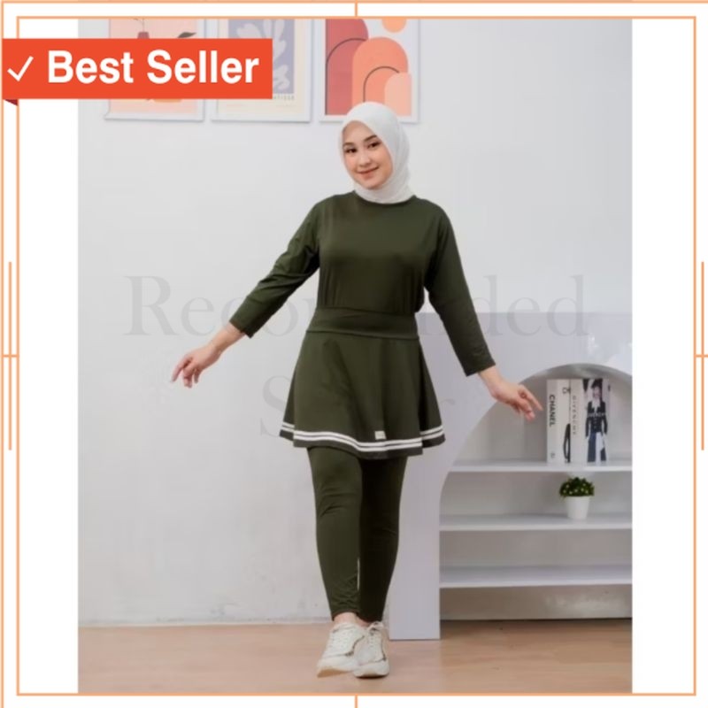 BAJU MERAH PUTIH JALAN SEHAT AGUSTUSAN SENAM / Setelan Baju Olahraga Wanita Terbaru LegingRok Badmin