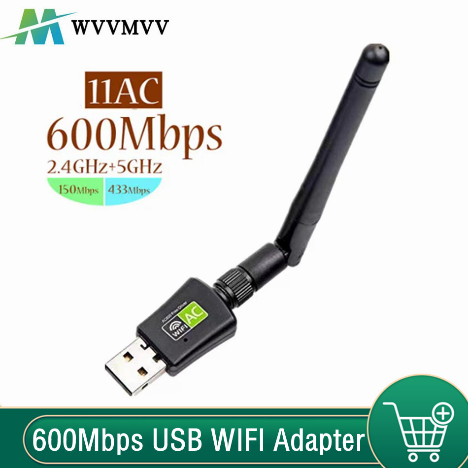 WvvMvv Dual Band 5Ghz 2.4Ghz Wireless Network Card 600Mbps USB Adapter With Antenna Plug and Play Fo