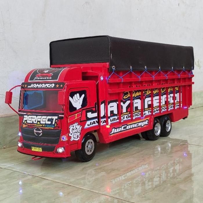 NEW Real pict mobil truk mainan anak miniatur truck oleng kayu tronton hino 500 P58cm full lampu sti