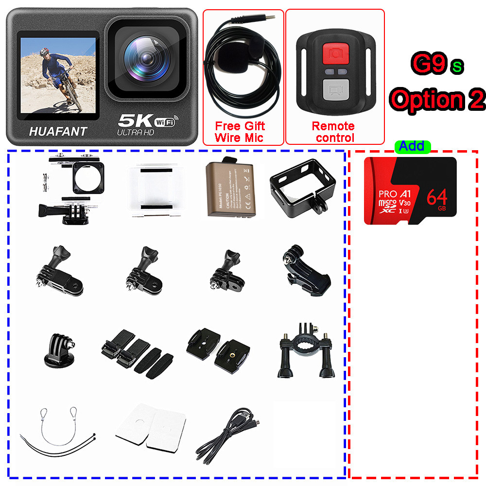 G9S Action Camera 5K30FPS 4K60FPS 50MP 2.0 Touch LCD EIS Dual Screen Wi-Fi 170D DVR Webcam Waterproo