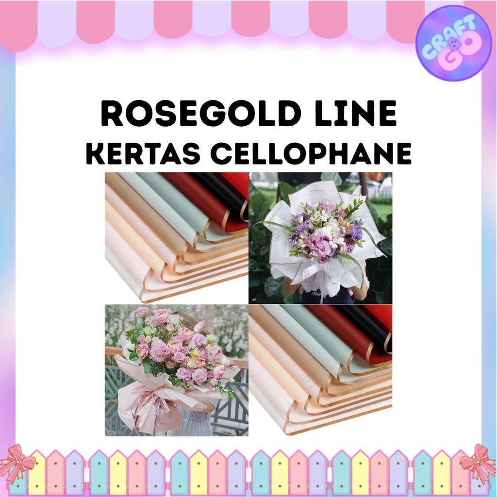

(20 LEMBAR) Kertas Cellophane Buket Bunga - TRANSPARAN ROSEGOLD LINE - Flower Wrapping Paper