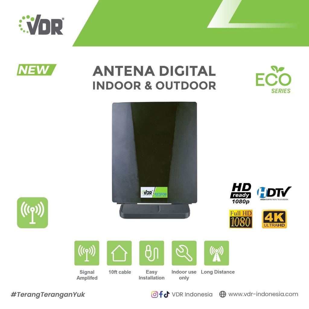 Antena Digital VDR V-100 + Kabel 10M | Indoor Outdoor | Antena TV Digital DVB-T2 STB Kuat Sinyal HD