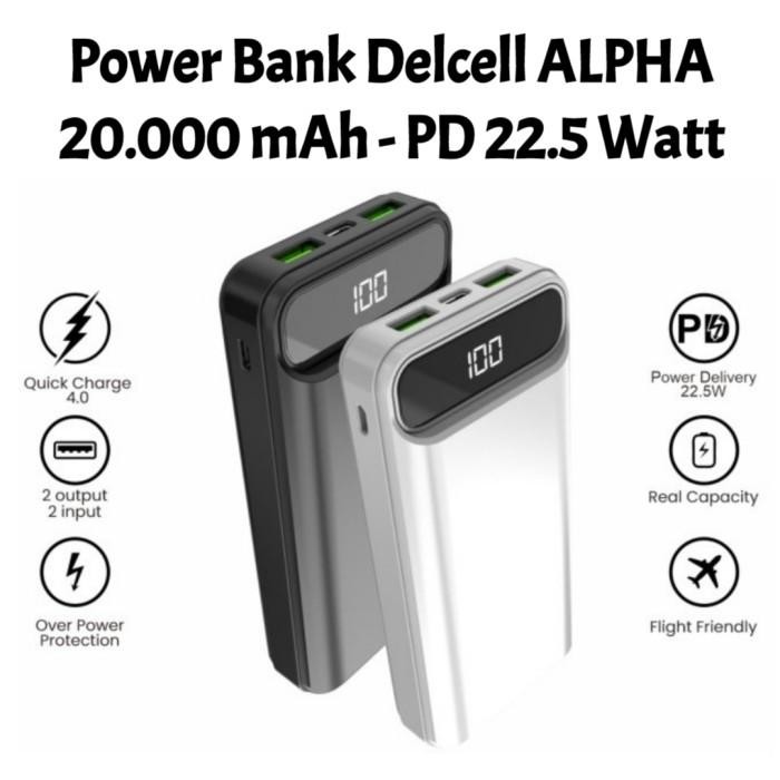 PROMO powerbank / power bank delcell alpha 20000 mAh fast charging 22.5 Watt - Hitam