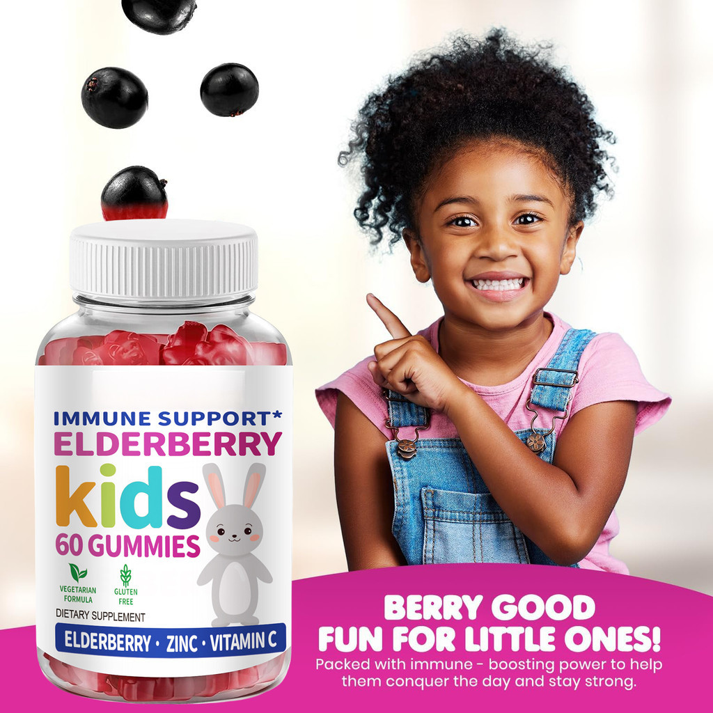 KIRKLAND Permen Elderberry untuk Anak-anak & Balita - Peningkat Sistem Kekebalan Tubuh - Dukungan Ke