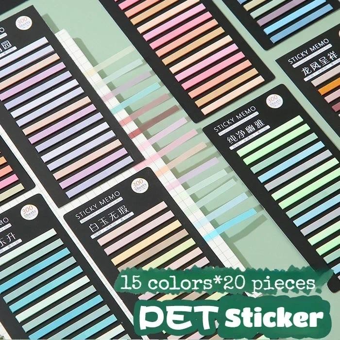 

300Pcs Color Translucent Strips PET Index Sticker Note Highlight Mark Stickers Subjects Bookmarks Student Stationery Sticky Note
