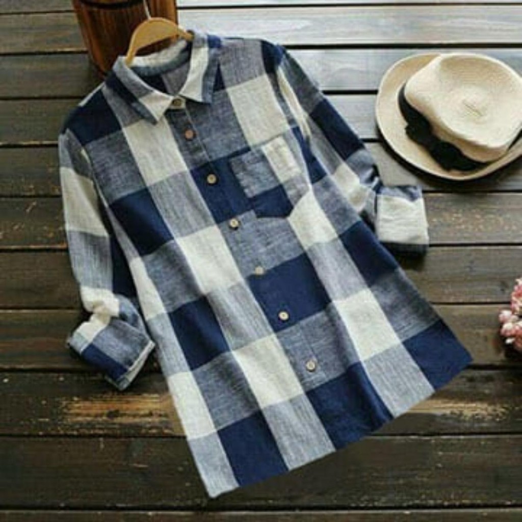 Tunik Kotak Catur Fit XL Ld 100cm / Tunik Fashion Wanita