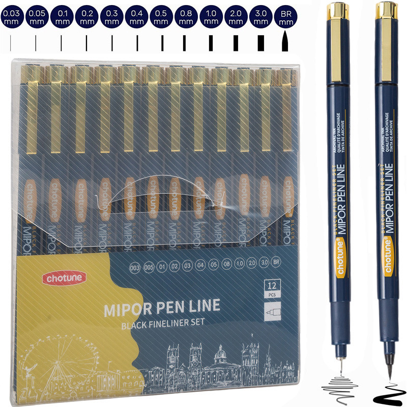 

Japanese Sakura Pigma Micron Pens Set of 12 Black Fineliner Marker Pens Pigment Liner Manga Art Sketching Drawing Comic Design