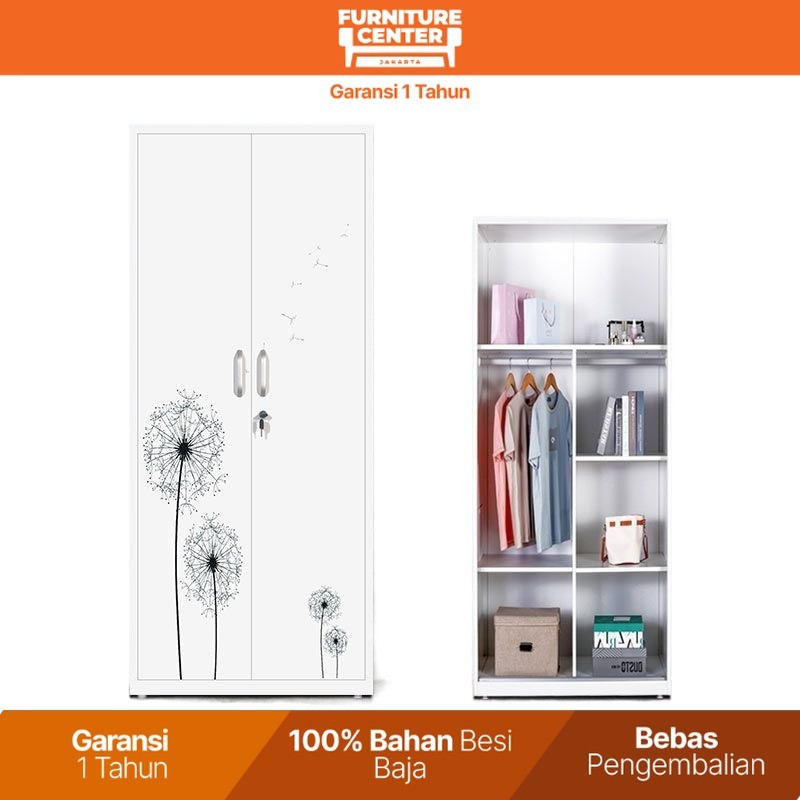 SURABAYA LEMARI BESI SLIDING 2 PINTU LEMARI MOTIF DANDELION  BESI PAKAIAN LEMARI BAJU MINIMALIS