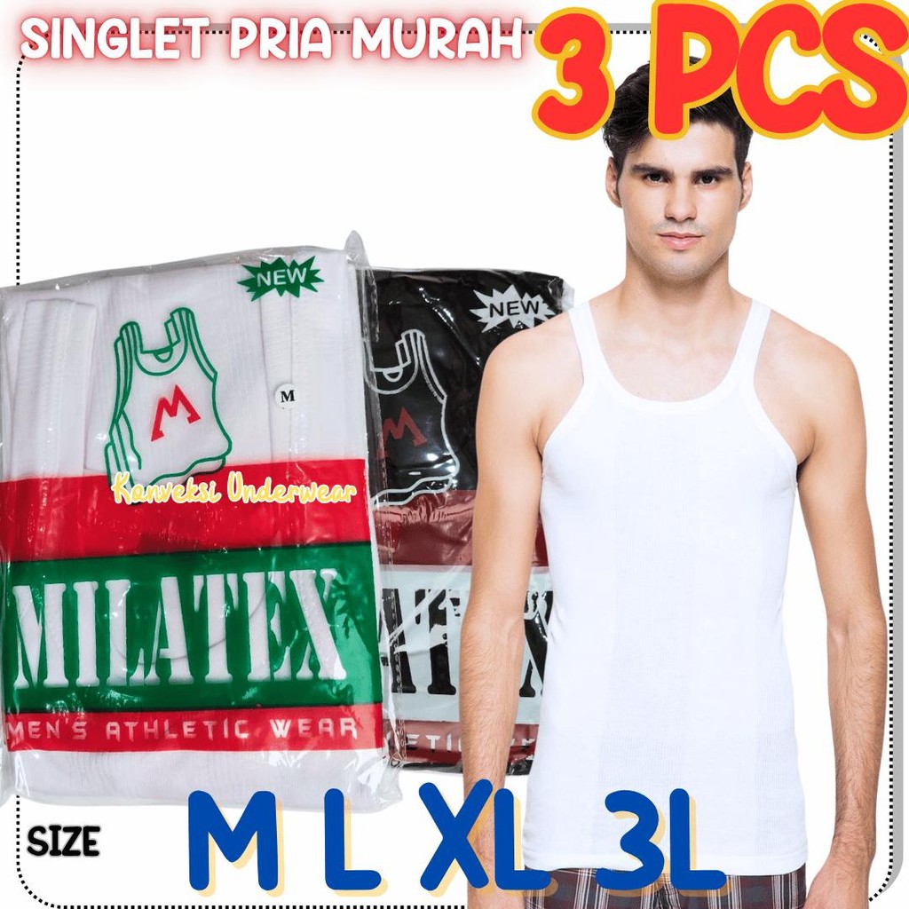 GROSIR 3 PCS SINGLET KAOS DALAM PRIA WARNA HITAM MIATEX STYLE SMB MILATEX NUTEX HEMAT