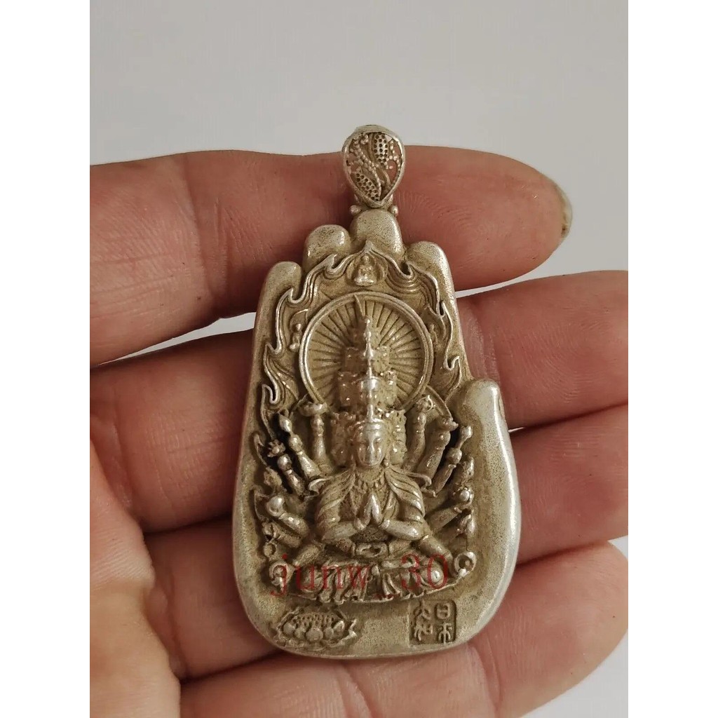 Chinea Fengshui Old Carved Tibet Silver Amulet Pendant Guanyin