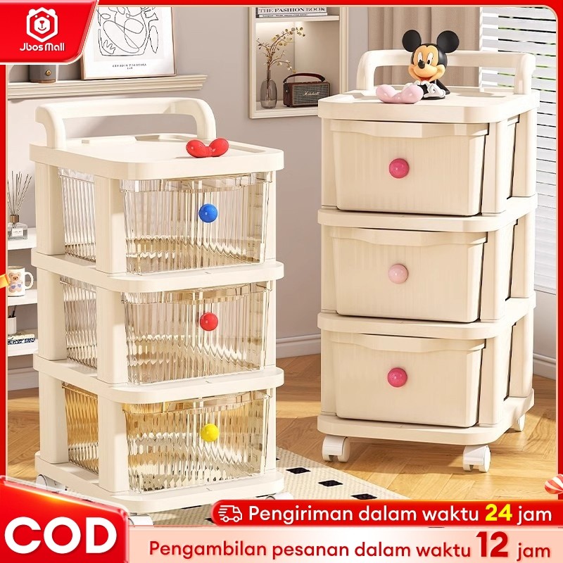 

Rak Troli Susun Serbaguna Plastik Rak Trolley dorong Laci Rak Anak Aesthetic Penyimpanan Laci penyimpanan Rak Laci roda