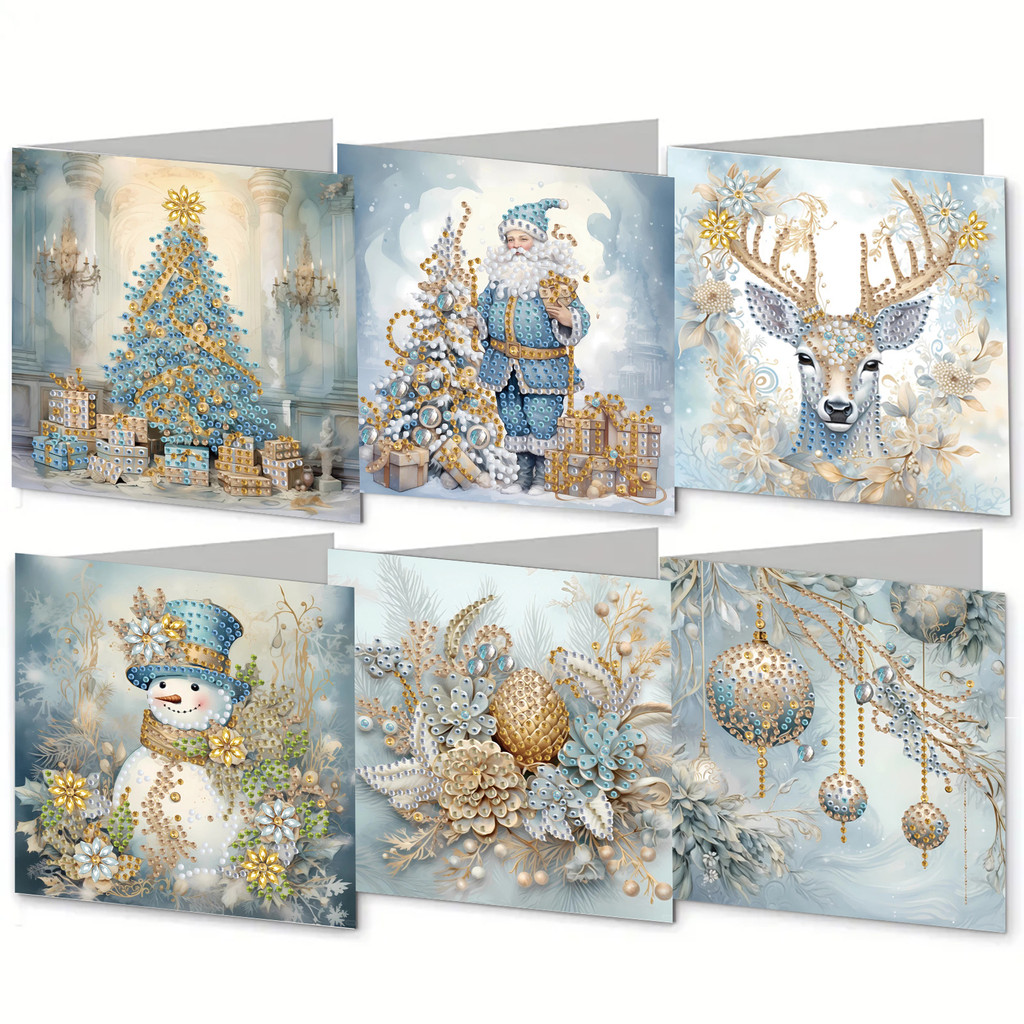 

6 pieces of diamond painting set- snowman theme greeting card, blessings and wishes, unique design by Mark Sai