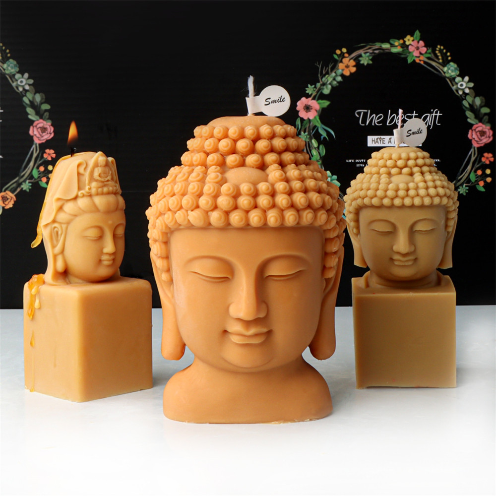 

3D Large Buddha Head Statue Candle Silicone Mold DIY Meditation Guanyin Buddha Aromatherapy Gypsum Effigy Making Mold Religious