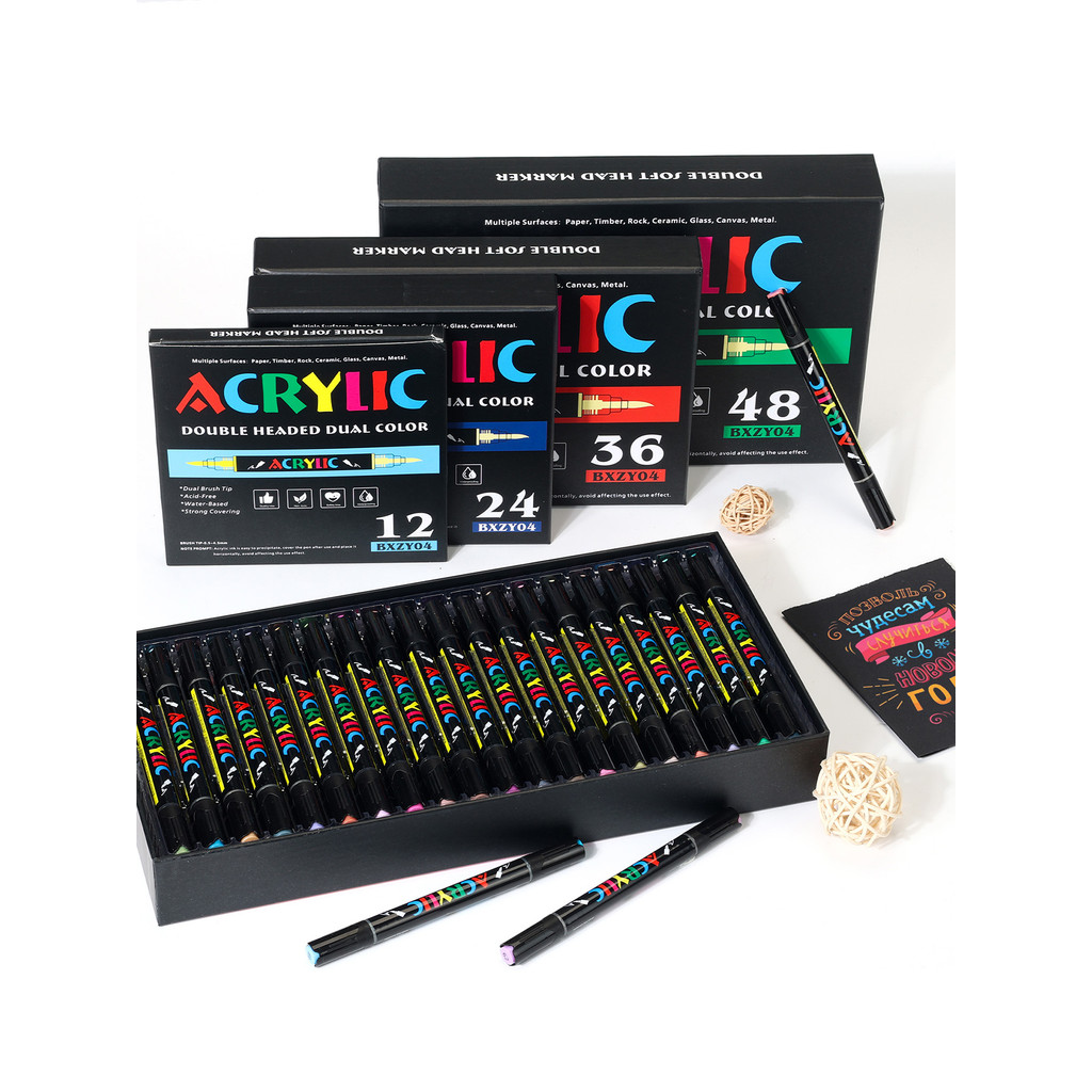 

24/48/72/96/120 Colors 2in1 Double Headed Art Acrylic Markers Marker Pen Set For Painting, Coloring Books Back to School