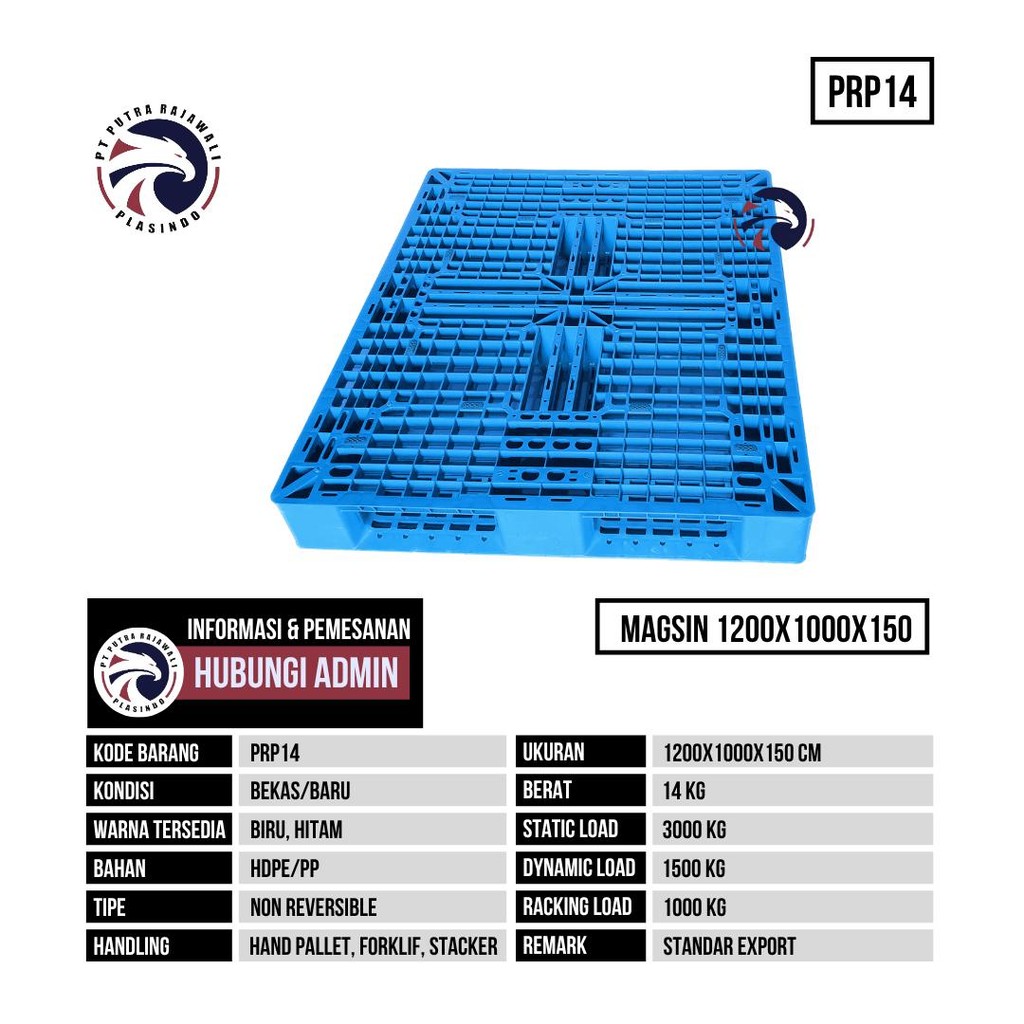 

Pallet Plastik Baru Ukuran 1200x1000x150 mm - PRP14 - Biru