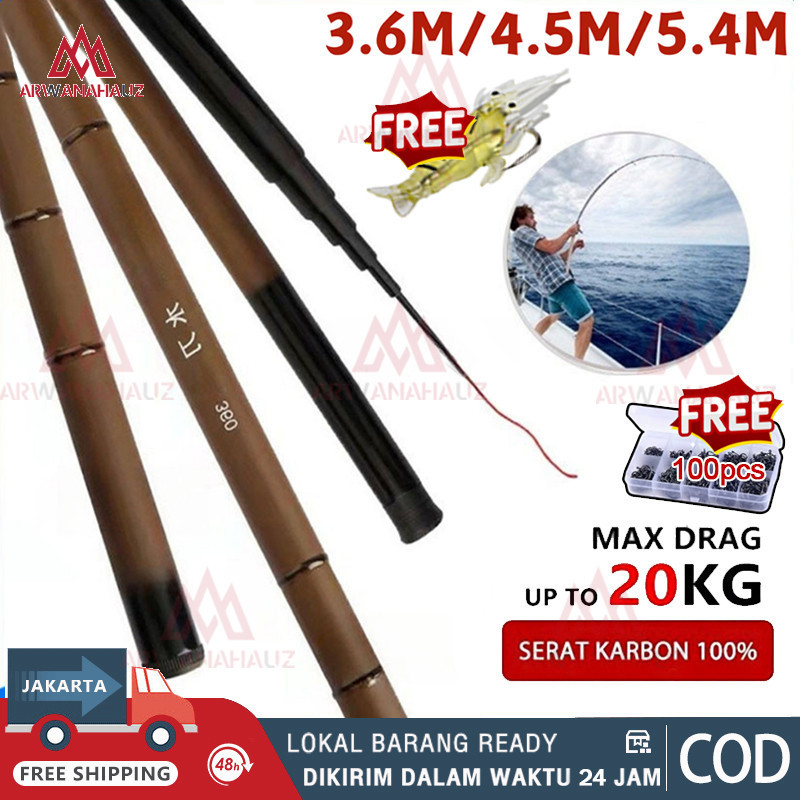 Joran pancing 3.6m/5.4m tegek ringan kuat joran pancing tegek carbon super ringan kaku joran tegek s