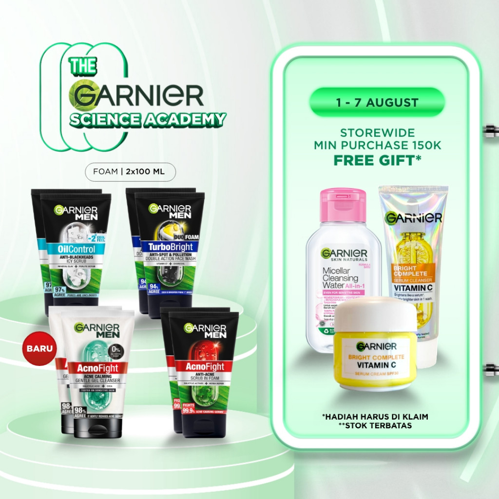 BARU GARNIER Men Facial Wash 100ml 2pcs 3pcs sabun cuci muka pria - face wash acno fight turbo brigh