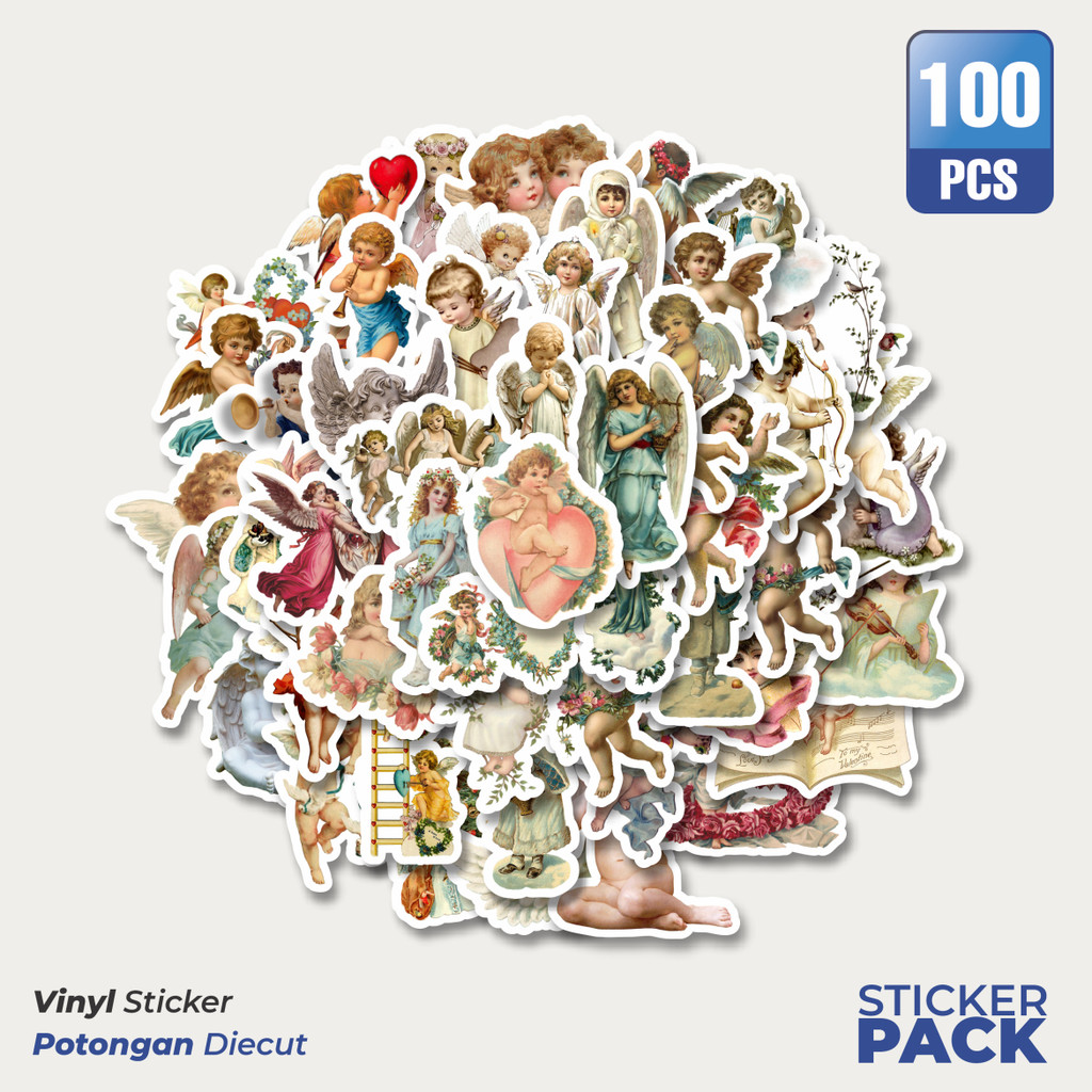 

100 PCS STIKER Stiker Vintage Series Character Cherub Mix 2 Waterproof Aesthetic- Untuk Laptop, Motor, dan Helm - Paper Stationery Pack