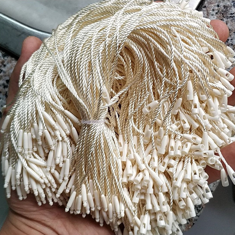 

100pcs Cream white polyester strings for swing tag ropes 8 inches bullet head Lock clothing cords
