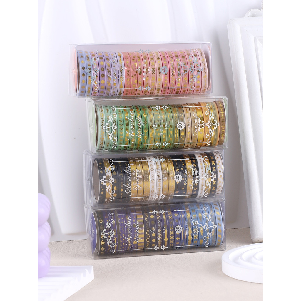 

20 Rolls/Box Fine Delicate Bronzing Washi Tape , Masking Tape For Design and Diy, For Precision Work ,Scrapbook Supplies