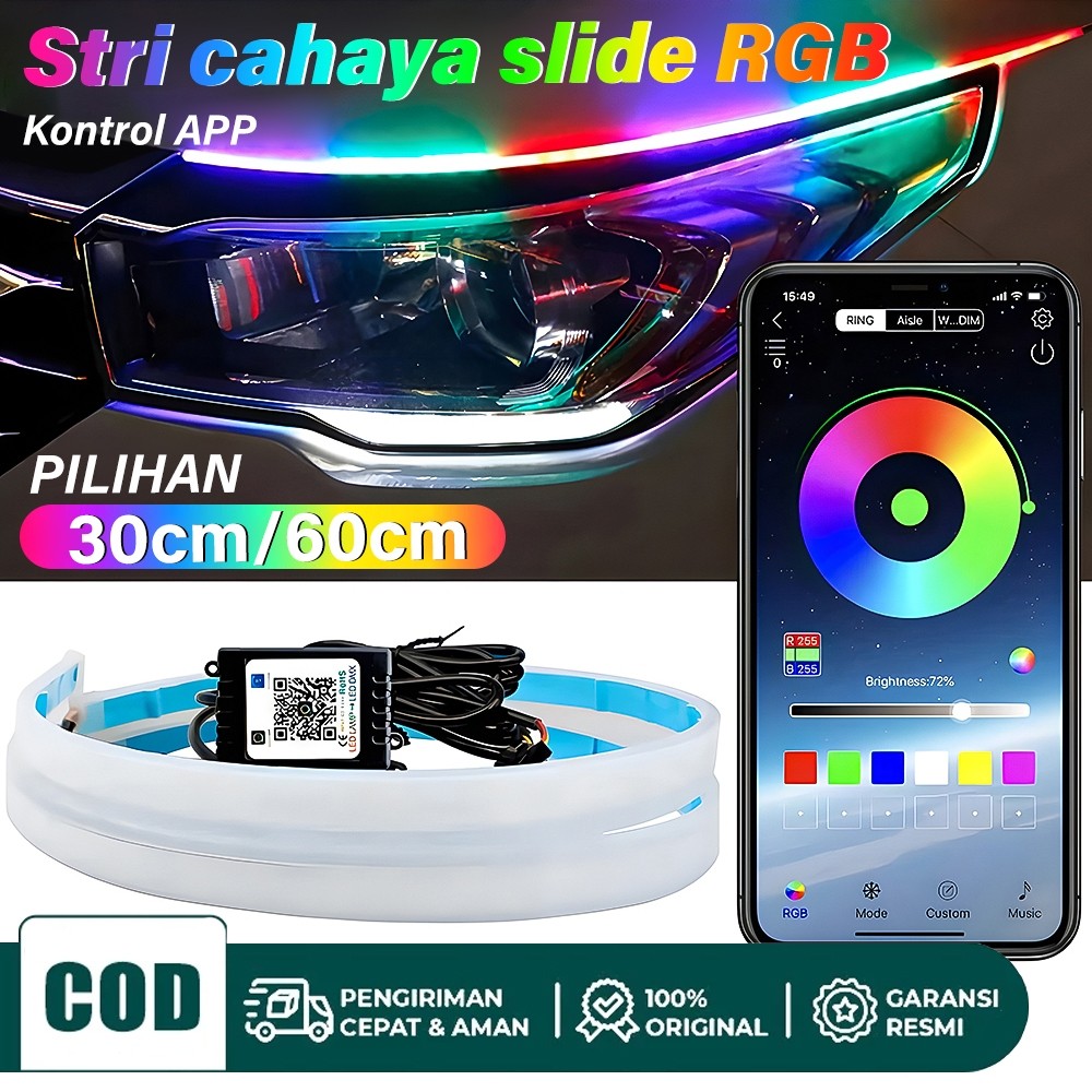 Lampu LED Alis DRL Flexible Matrix WRGB App 30cm 60cm LAMPU RUNNING RGB UNIVERSAL MOTOR MOBIL PLUS M