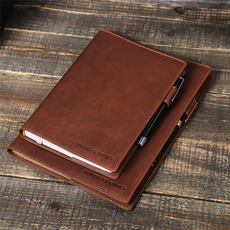 

Retro Leather Book Cover Sleeve Protector With Pen Holder Business Notepad Notebook Book Case Office School Supplies Brown