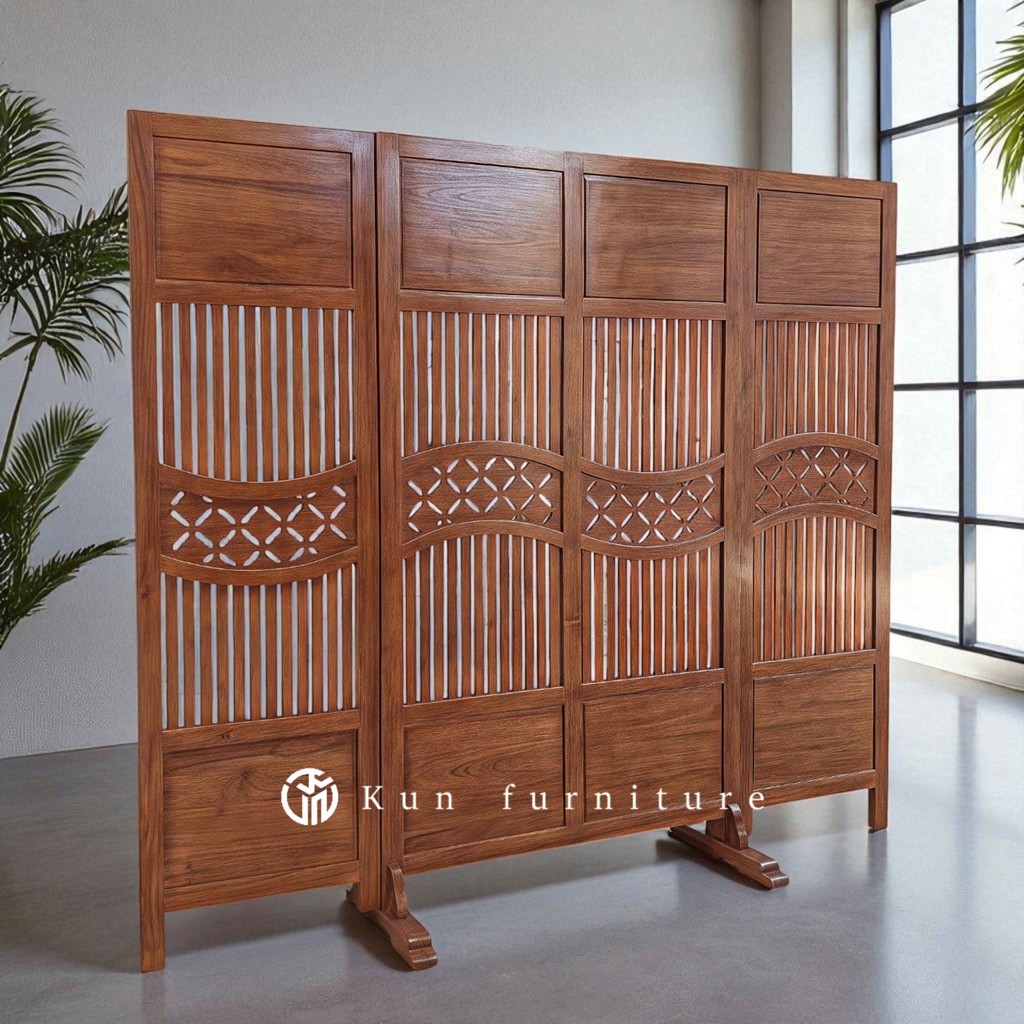 Sketsel 4 pintu Ukiran Kayu Jati Motif Bunga – Pembatas Ruangan Elegan