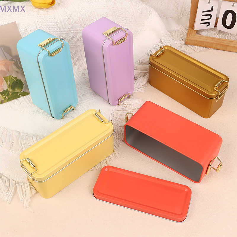 

Old-fashioned Rectangular Tinplate Box With Lid Durable Metal Storage Box With Buckle Color Cake Candy Packaging Case