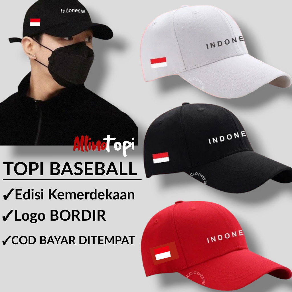 GRATIS BORDIR NAMA - Topi Baseball Dewasa Spesial HUT Kemerdekaan Bordir Bendera Indonesia (TULIS NA