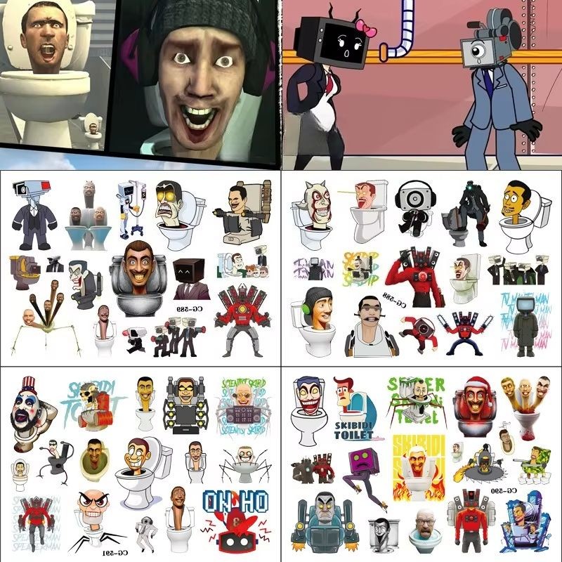 

Skibidi Toilet Tattoo Stickers Waterproof Sticker Anime Birthday Party Supplies Decoration for Kids Reward Toy ristmas Gift