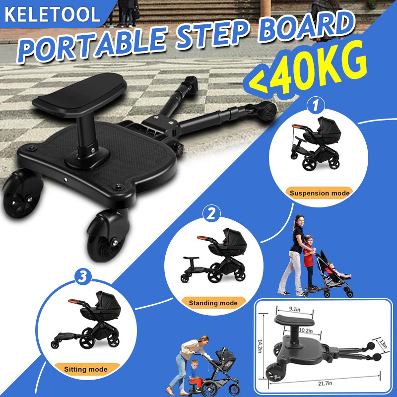 Mode Berdiri Papan Buggy Kereta Dorong 2 Dalam 1 Anti Slip Bahan ABS Kursi Dilepas Muatan 40kg Banta