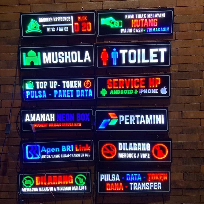 CUSTOM MINI NEON BOX Lampu Neon Sign/ Neon Box Mini/ Lampu Tulisan Penanda TOILET/MUSHOLA/BRI LINK/P